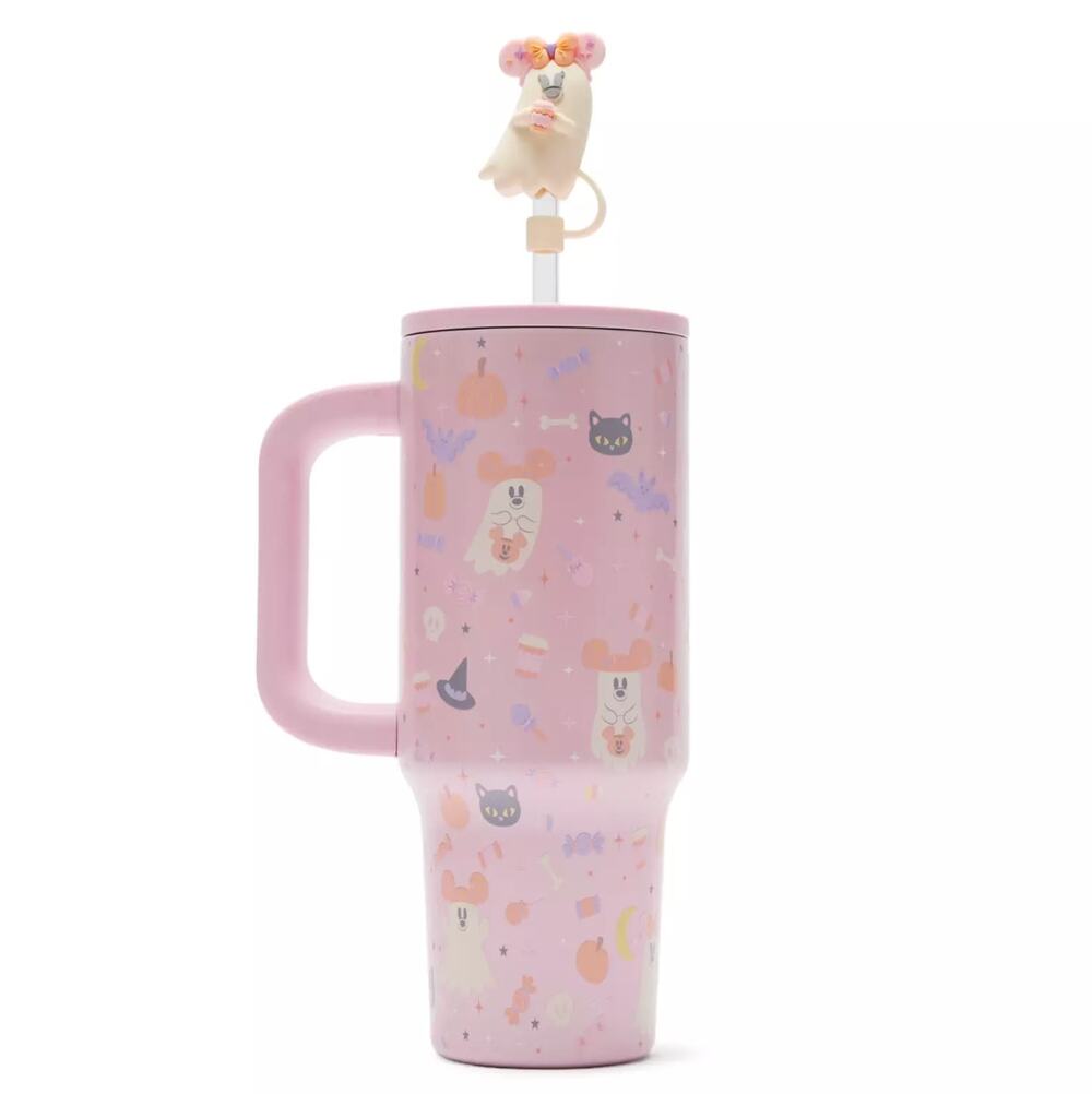 NWT Disney Parks Cutie Ghost Soft Pink Shimmer Tumbler with Ghost Straw Topper